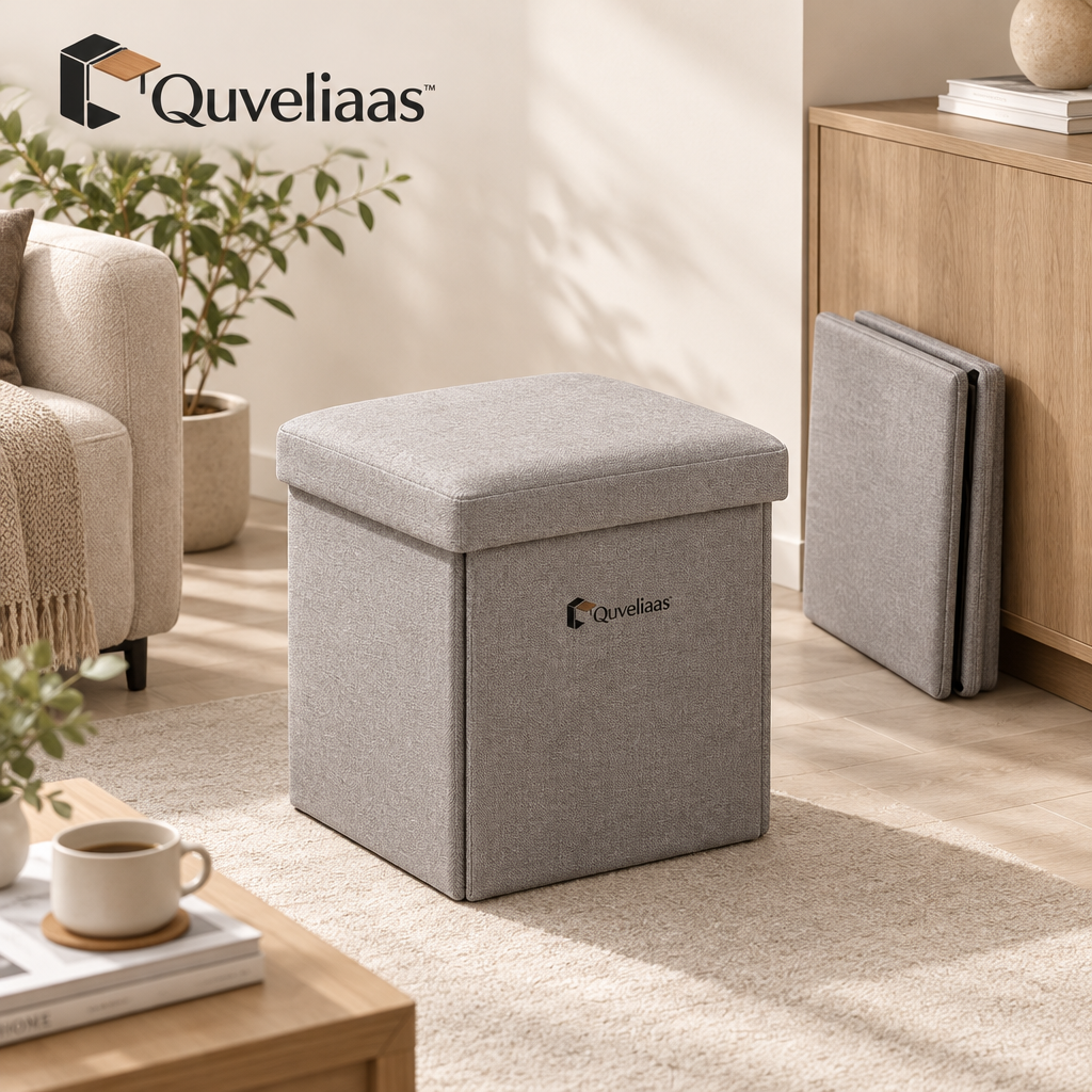 Quveliaas™ Folding Storage Ottoman | Cushioned Seat with Hidden Storage image 1