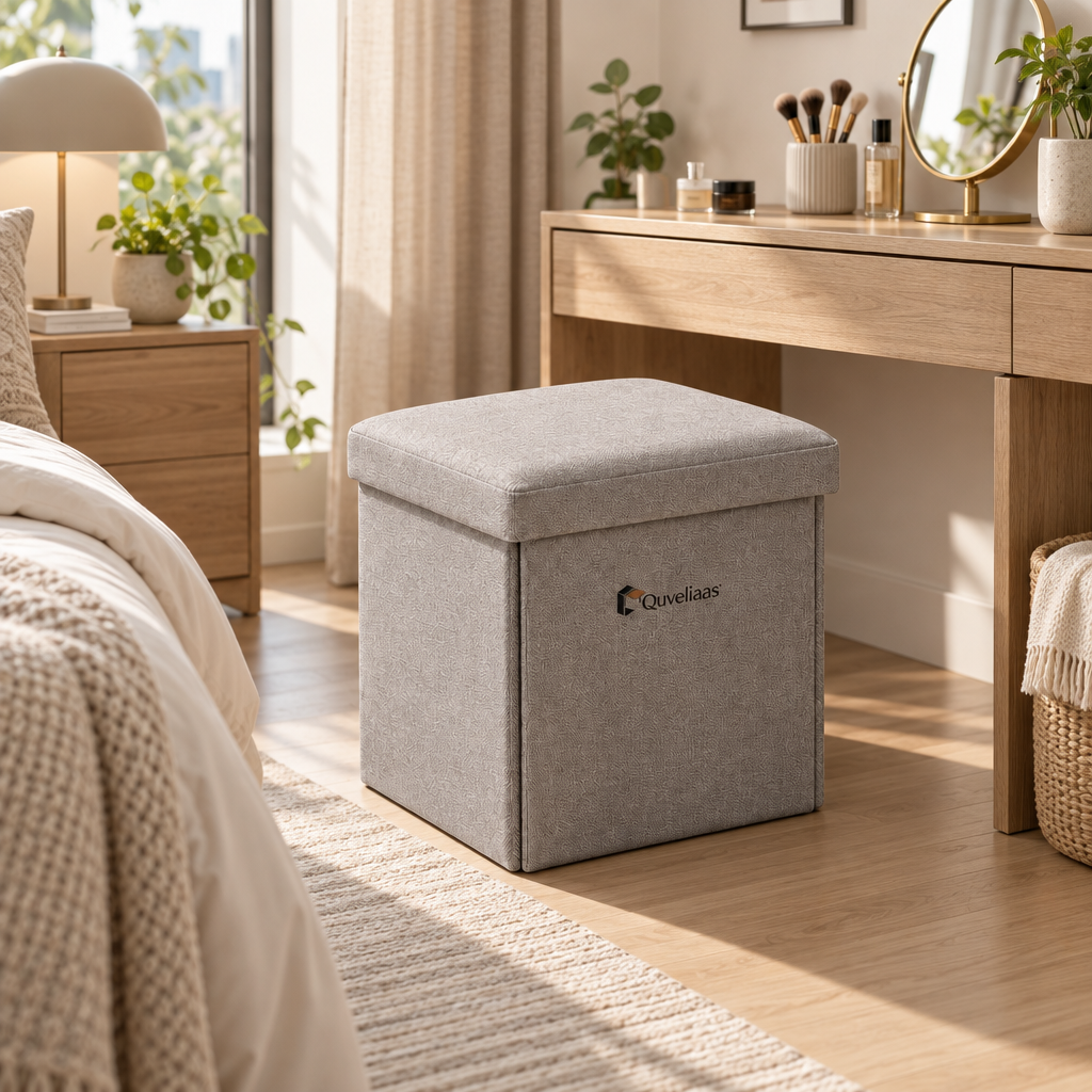 Quveliaas™ Folding Storage Ottoman | Cushioned Seat with Hidden Storage image 2