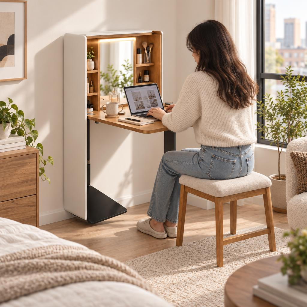 Quveliaas™ Wall-Mounted Fold-Down Desk with Shelves and Lighting image 2