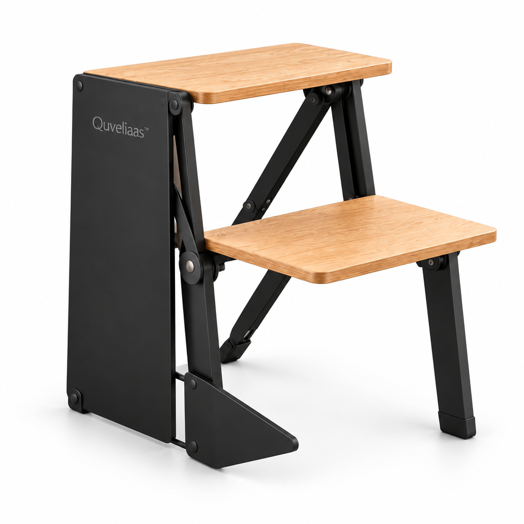 Quveliaas™ Folding Step Stool | Two-Step Design with Wood-Look Treads image 3
