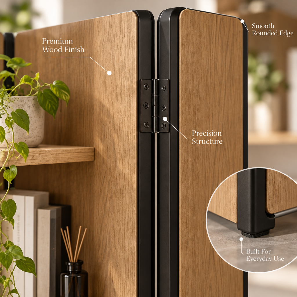 Quveliaas™ Folding Room Divider with Shelves | Freestanding Privacy Screen and Storage image 5