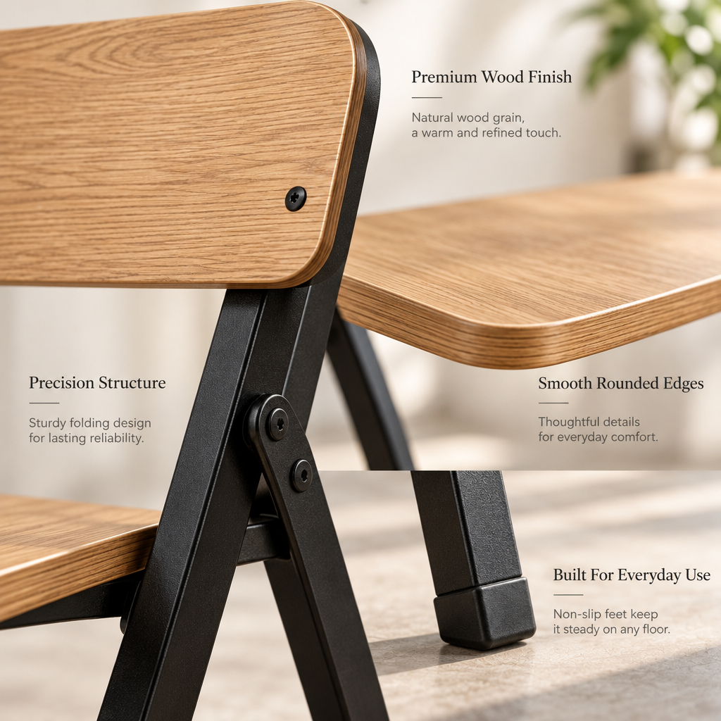 Quveliaas™ Folding Chair with Backrest | Wood-Look Seat and Metal Frame image 5