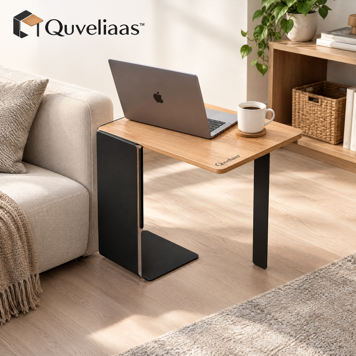 Quveliaas™ Foldable Sofa Side Table | Space-Saving Table with Wood-Look Top image 1