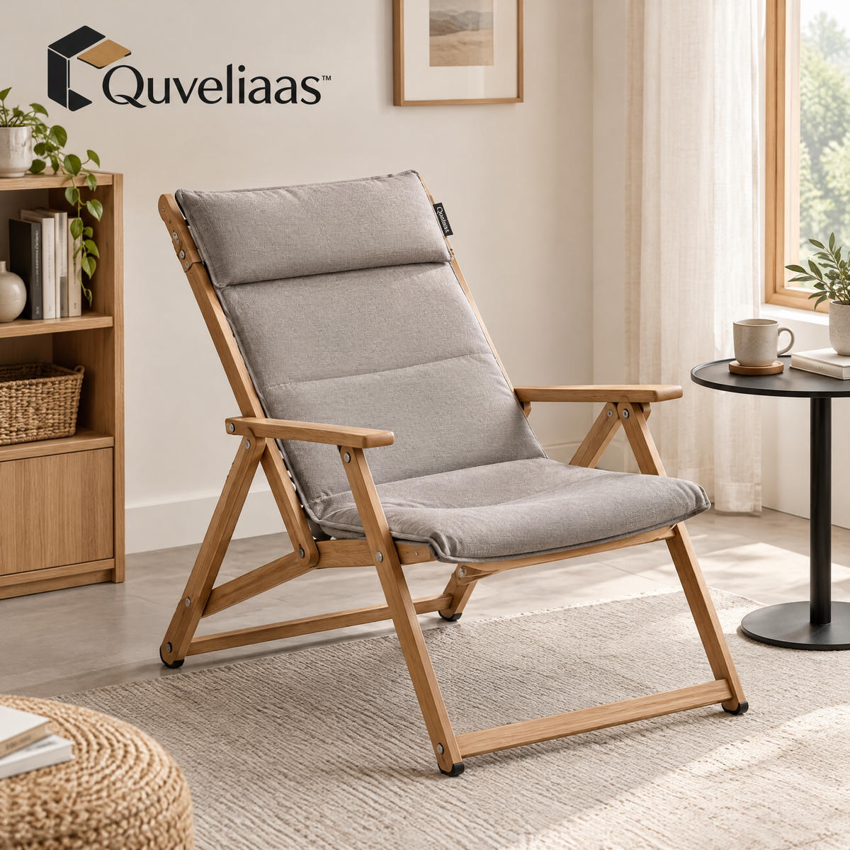 Quveliaas™ Foldable Lounge Chair | Cushioned Seat with Wood Frame image 1