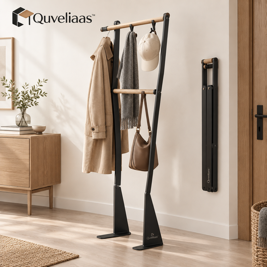 Quveliaas™ Foldable Garment Rack with Hanging Bars and Hooks image 1