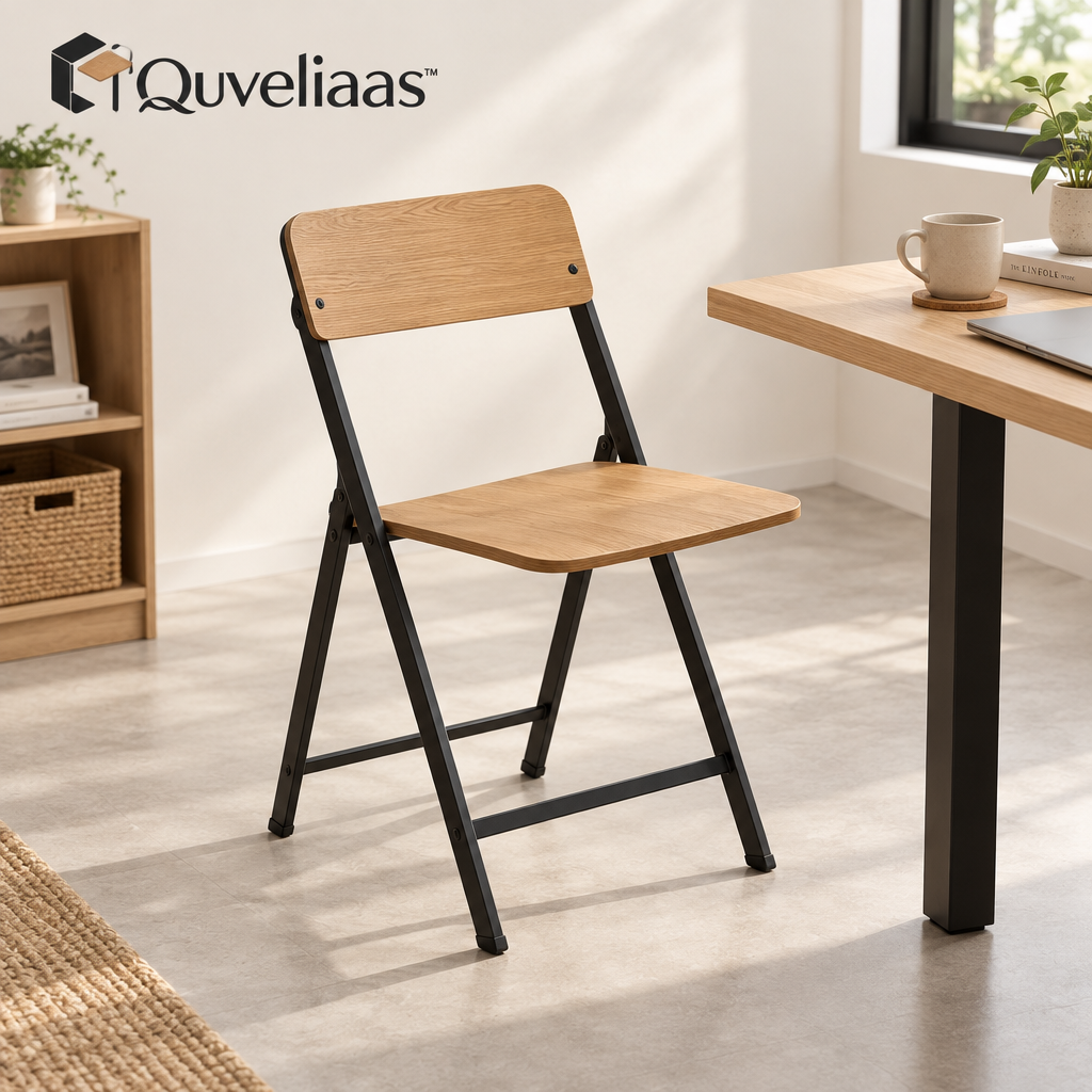 Quveliaas™ Folding Chair with Backrest | Wood-Look Seat and Metal Frame image 1