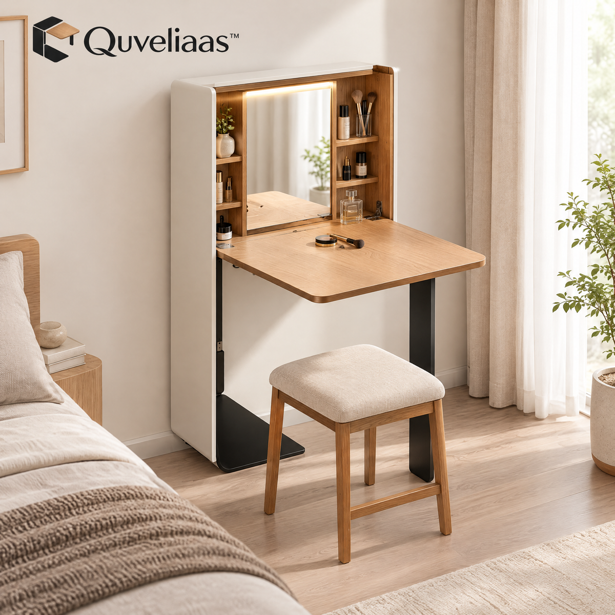 Quveliaas™ Wall-Mounted Fold-Down Desk with Shelves and Lighting image 1