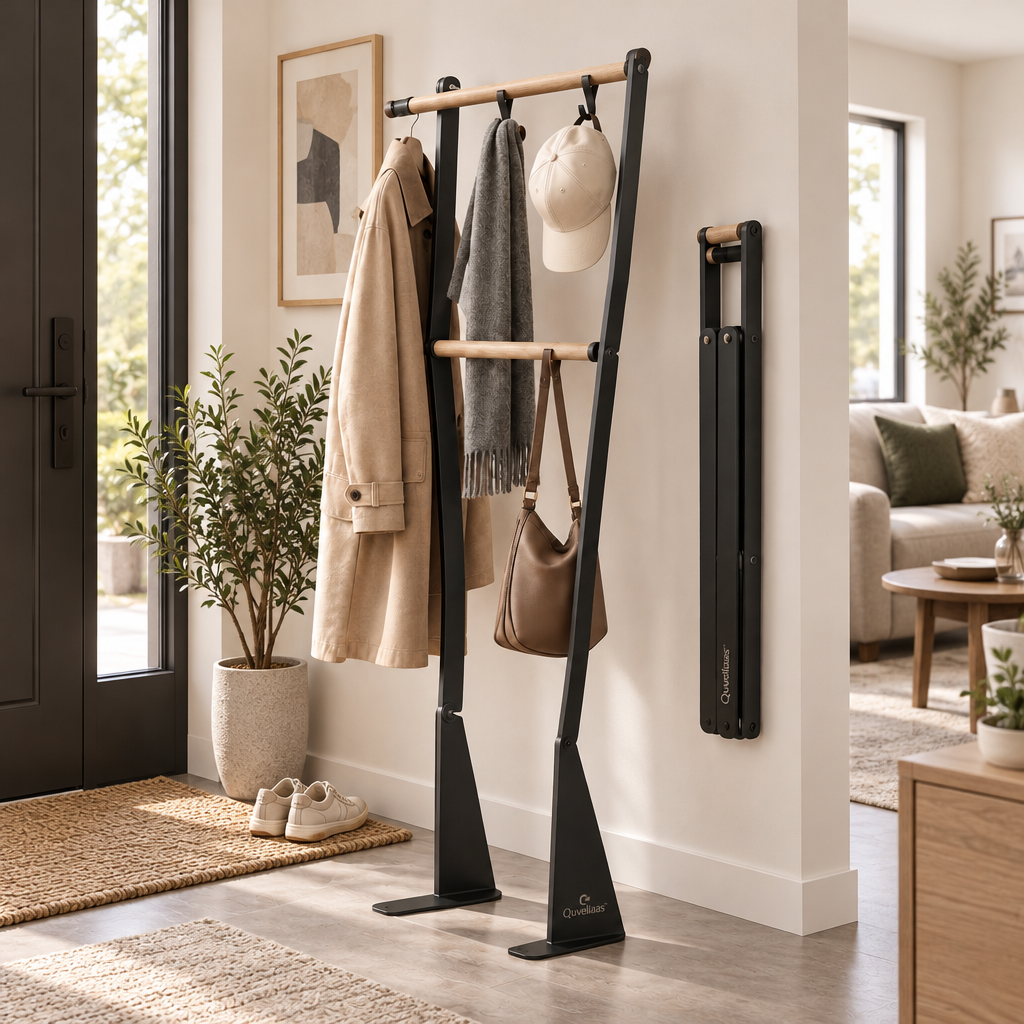 Quveliaas™ Foldable Garment Rack with Hanging Bars and Hooks image 2