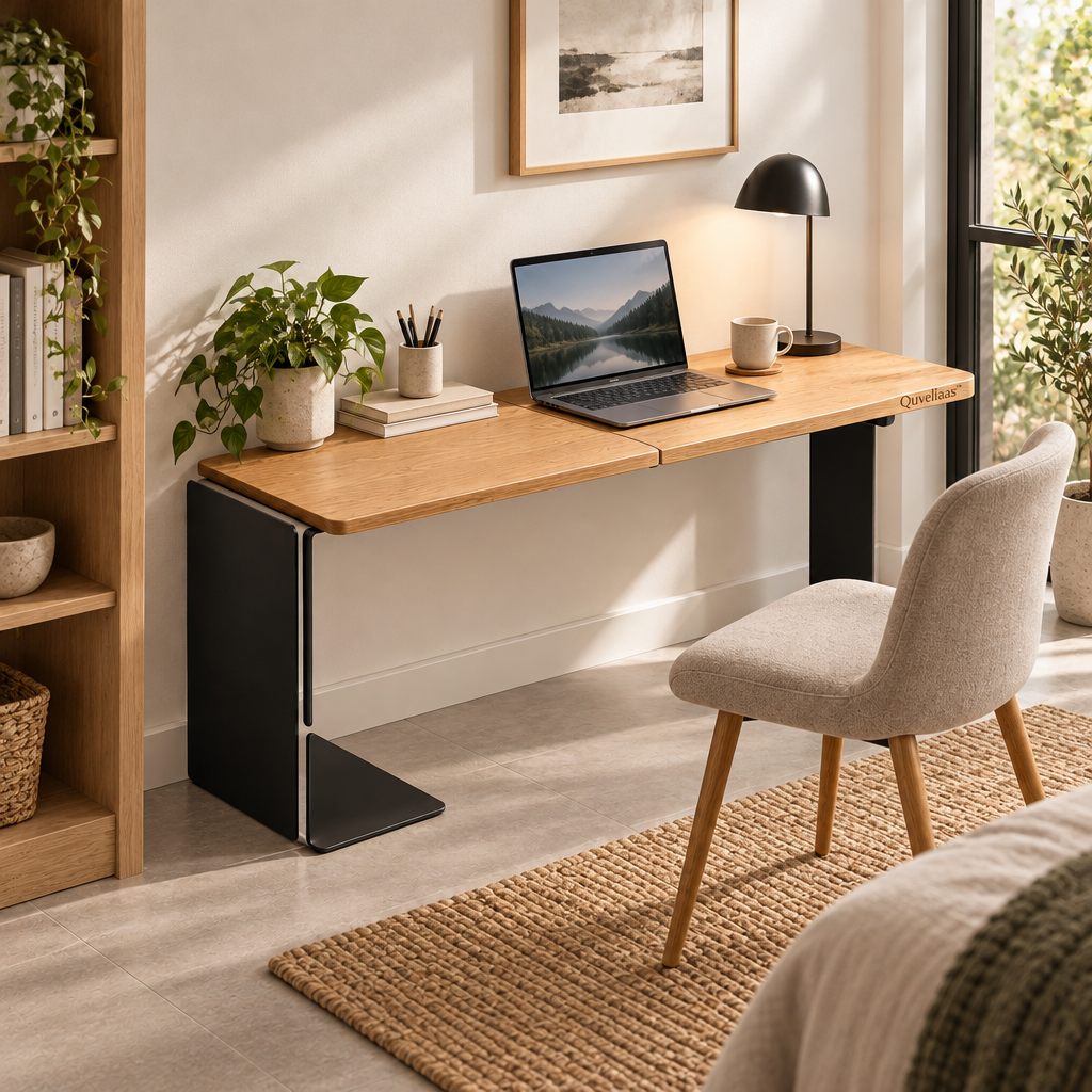 Quveliaas™ Foldable Two-Panel Writing Desk | Wood-Look Surface & Space-Saving Design image 2