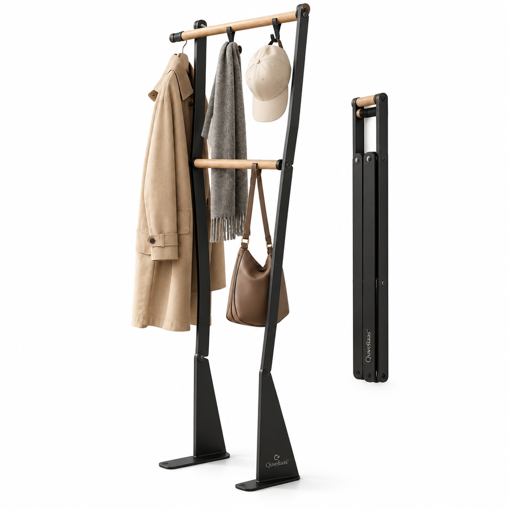 Quveliaas™ Foldable Garment Rack with Hanging Bars and Hooks image 3