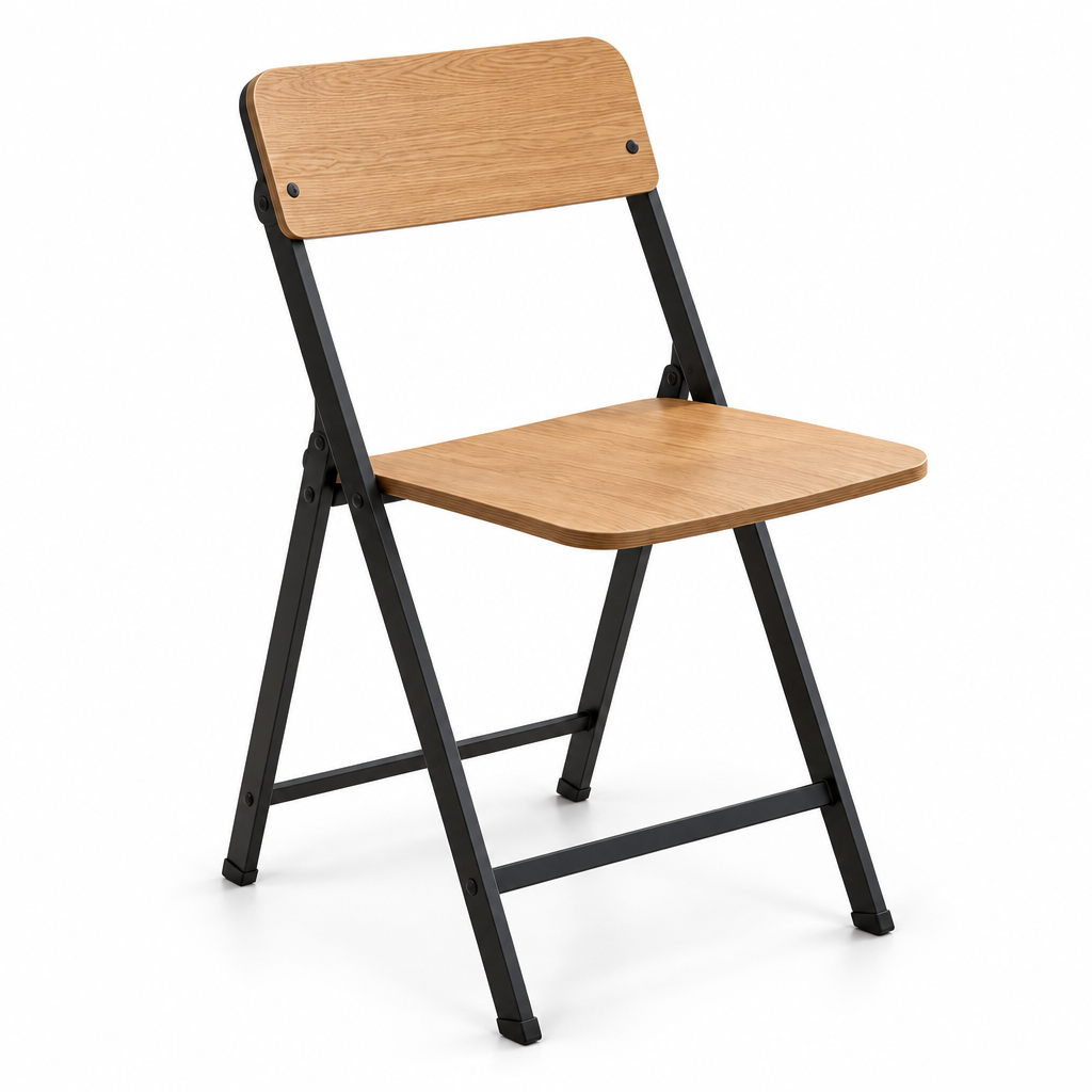 Quveliaas™ Folding Chair with Backrest | Wood-Look Seat and Metal Frame image 3