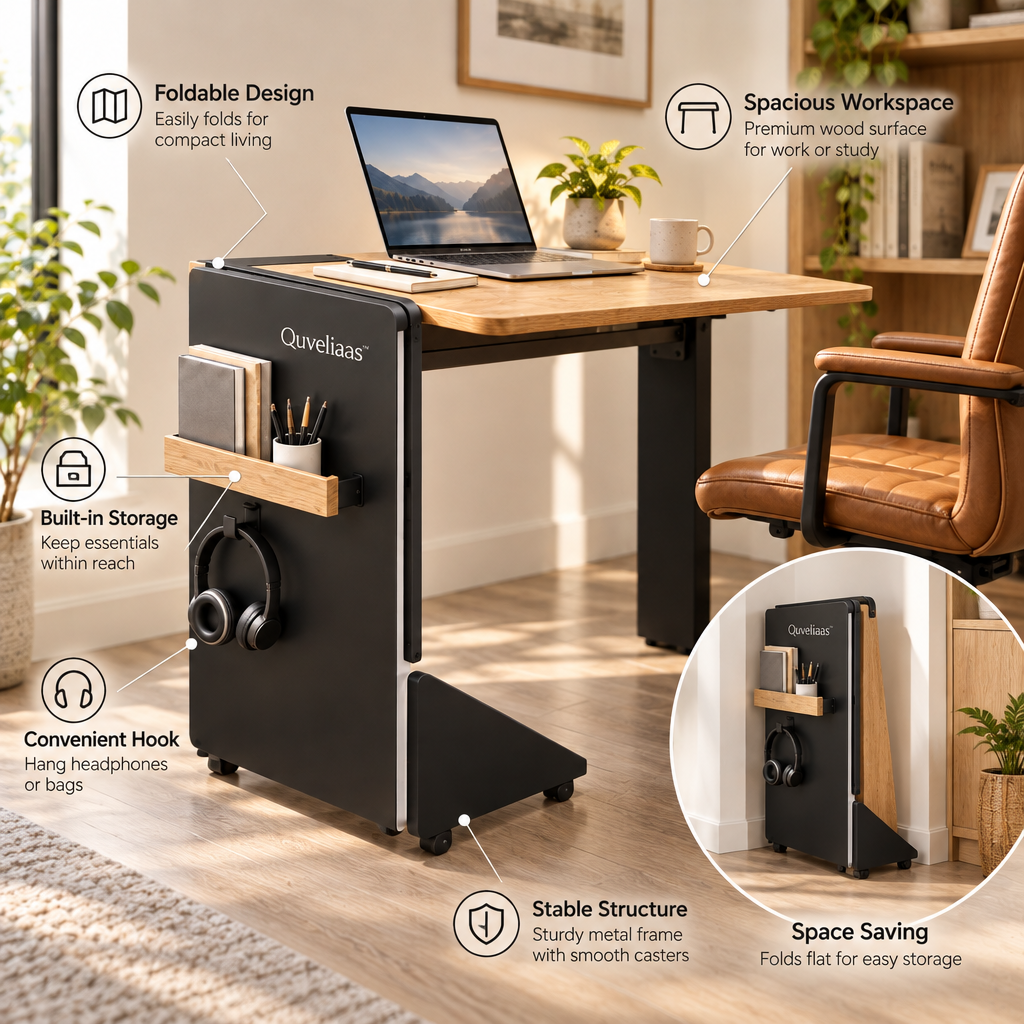 Quveliaas™ Foldable Mobile Desk with Side Storage image 4