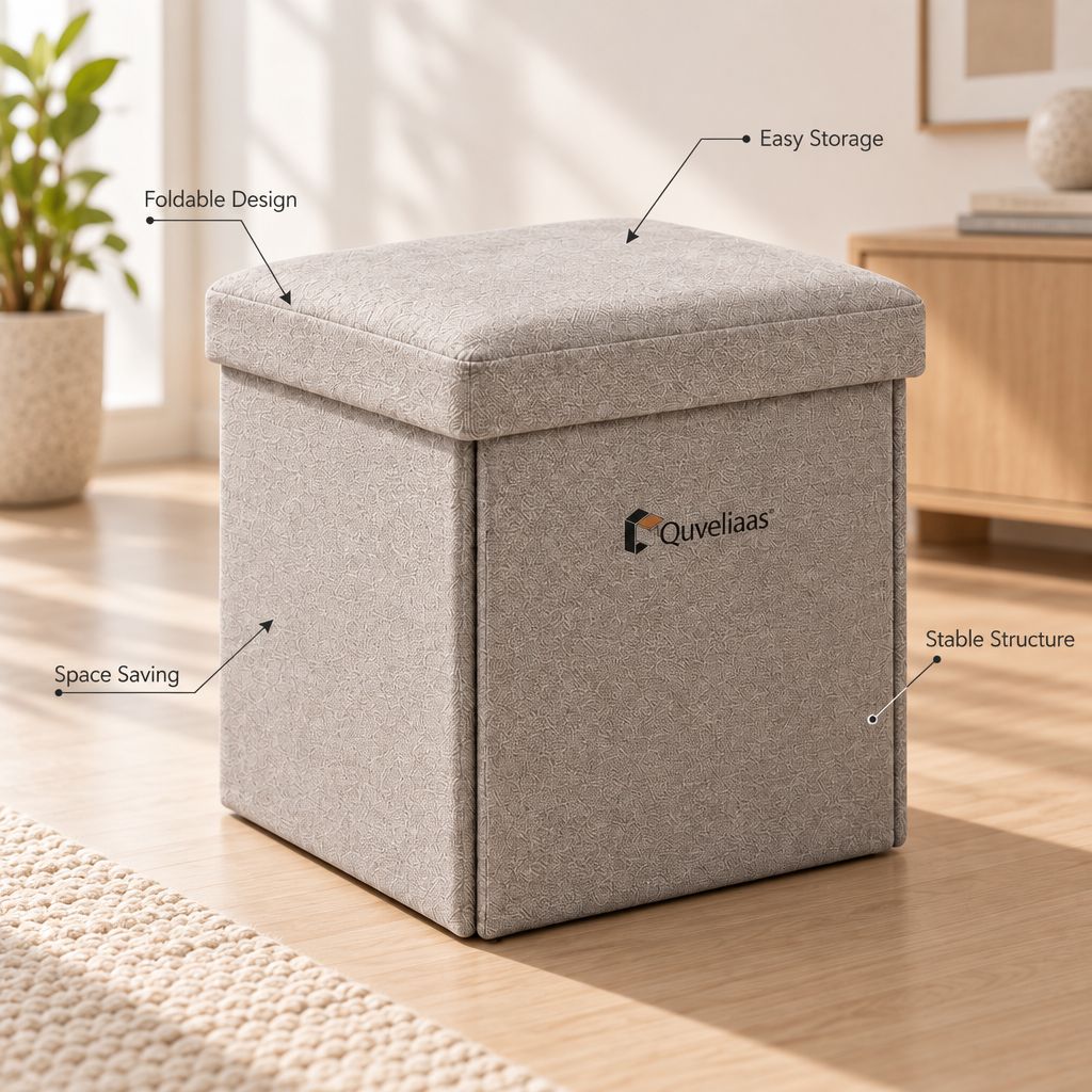 Quveliaas™ Folding Storage Ottoman | Cushioned Seat with Hidden Storage image 4