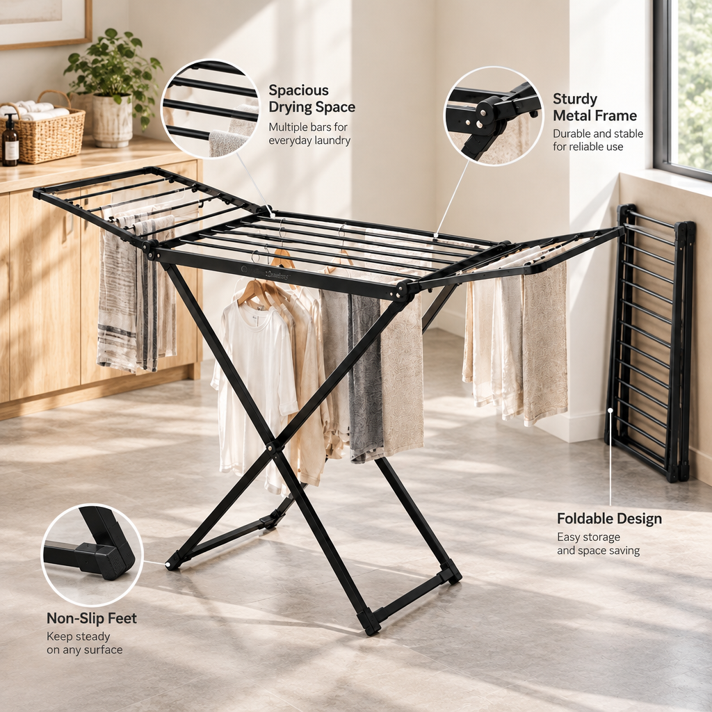 Quveliaas™ Folding Laundry Drying Rack | Spacious Drying Space with Metal Frame image 4