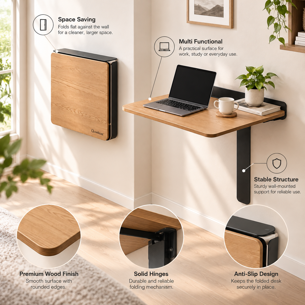 Quveliaas™ Wall-Mounted Folding Desk | Space-Saving Work Surface for Small Spaces image 4