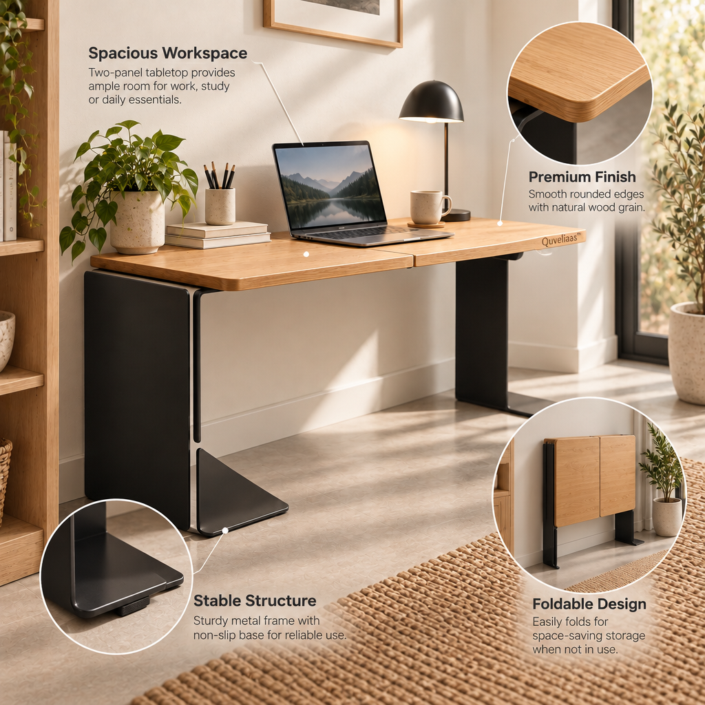 Quveliaas™ Foldable Two-Panel Writing Desk | Wood-Look Surface & Space-Saving Design image 4