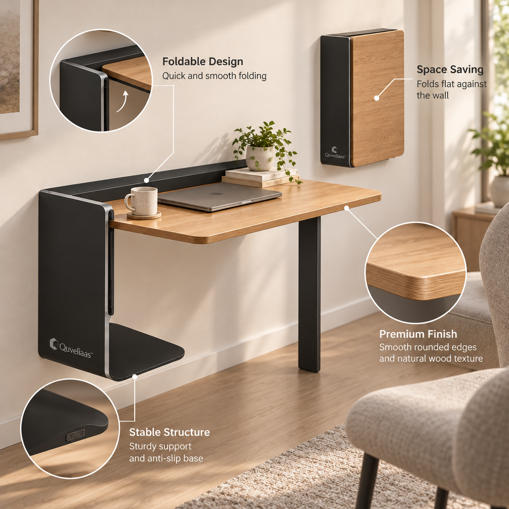 Quveliaas™ Wall-Mounted Folding Desk | Compact Wood-Look Workstation image 4