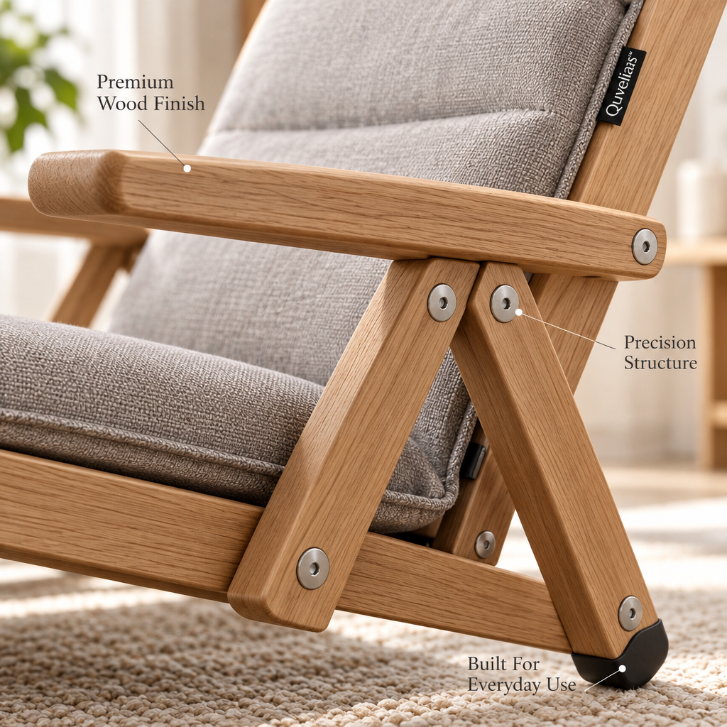 Quveliaas™ Foldable Lounge Chair | Cushioned Seat with Wood Frame image 5